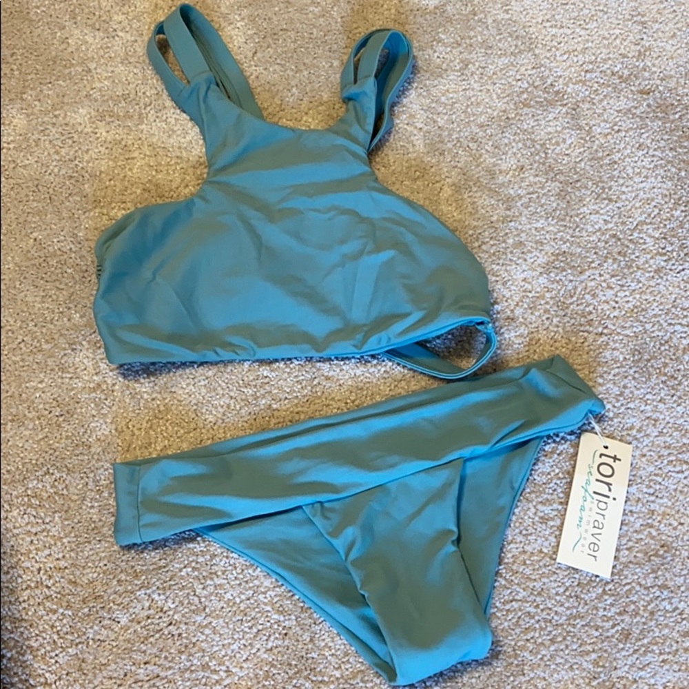 High neck Tori prayer green swim suit